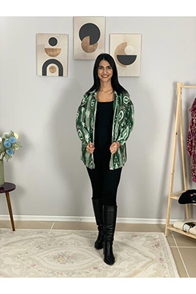 YusGos Women's Single Pocket Patterned Thick Lumberjack Jacket Shirt (Green) Standard Green