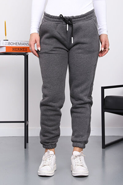 İmajButik Ανθρακί Φούτερ Τριών Σκληρών Κλωστών επένδυση fleece