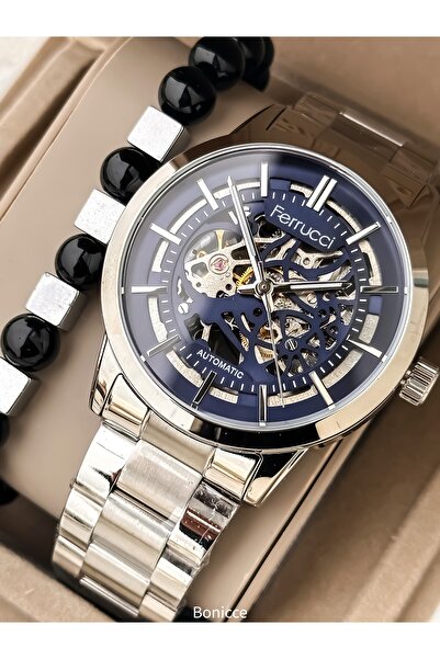 Ferrucci Steel Band Silver - Black Dial Automatic Movement Men's Wristwatch