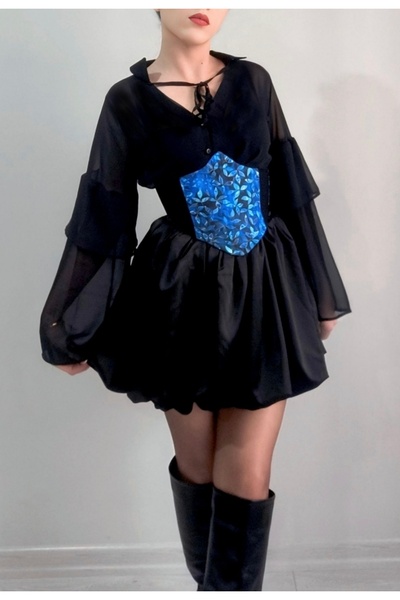 Pinn Black Satin Balloon Skirt