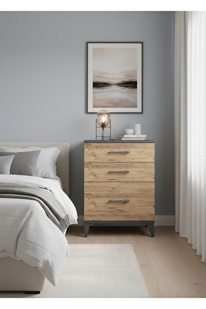 Dienni Kronos Komodin 3 Çekmeceli 60x59x80 Antrasit-Çam