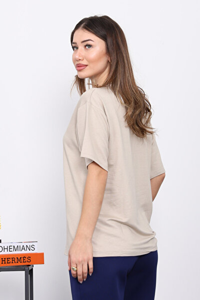 İmajButik Stone Embroidered Short Sleeve Modal T-Shirt