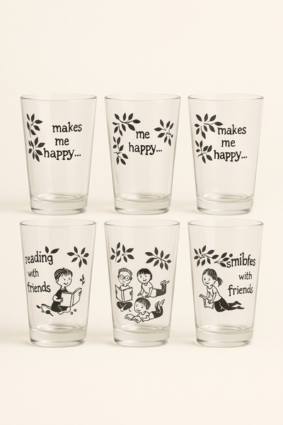 Cats By Luyano 6'lı Cam Su Bardak Set 400cc Reading With Friends Kedili Seda ...