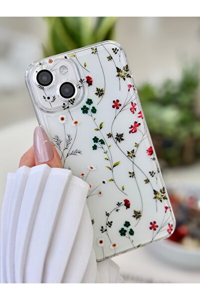 Go Aksesuar Iphone 13 Ve 14 Uyumlu Sarmaşık Şeffaf Baskı Desenli Silikon Kılıf