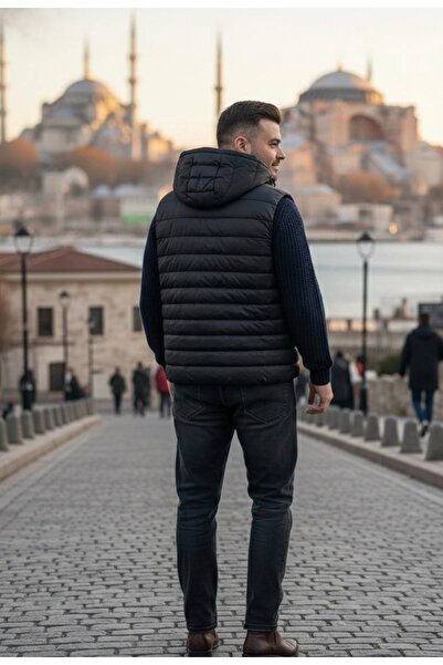 YusGos Men's Waterproof Hooded High Quality Inflatable Padded Vest with Zipper Pockets