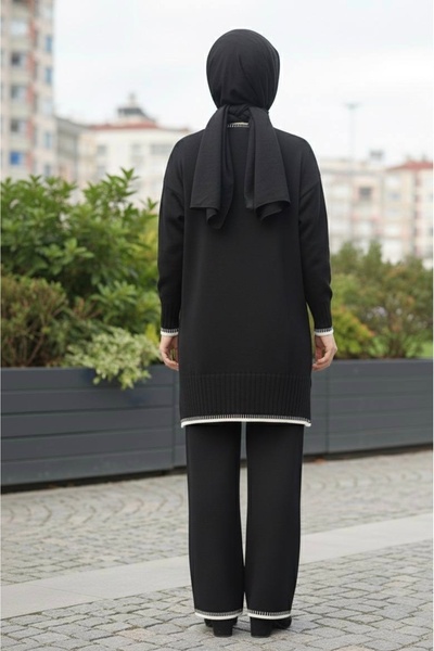 YusGos Women's Shepherd Stitch Comfortable Cut Half Turtleneck Oversized Hijab Knitwear Set