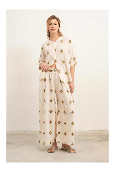 İpekçi Otantik Bordered Women's Trousers Khaki