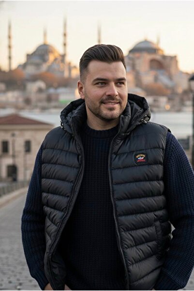 YusGos Men's Waterproof Hooded High Quality Inflatable Padded Vest with Zipper Pockets