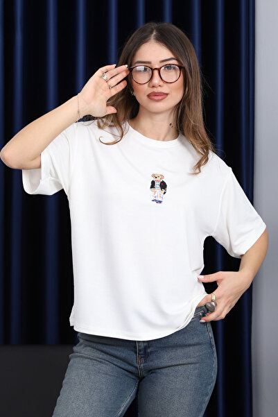 İmajButik Ecru Vezena Modal Kratki rukav T-shirt