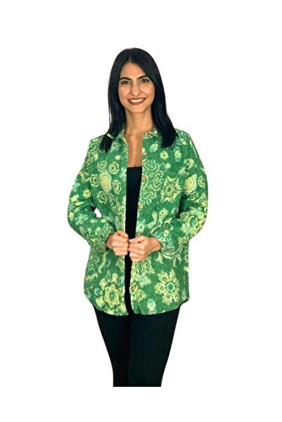 YusGos Women's Single Pocket Patterned Thick Lumberjack Jacket Shirt (Green) Standard Green