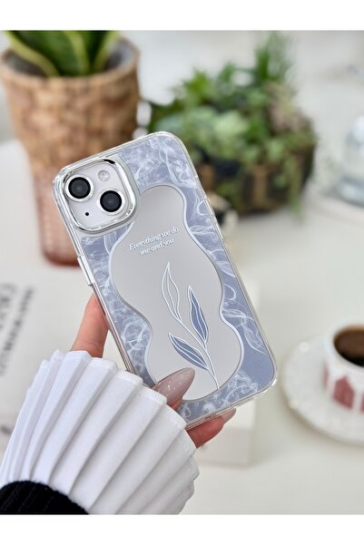 Go Aksesuar Iphone 15 - 14 - 13 Uyumlu Aynalı Yaprak Model Silikon Kılıf