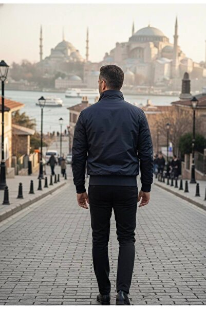 YusGos Men's Windproof and Waterproof High Quality m Transitional Snap Fastener Jacket with Knitted Detail on the Collar