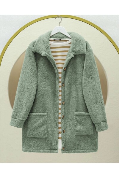 Modamorfo Μπουφάν από βελούδινο ύφασμα με τσέπες με κουμπιά - Μέντα