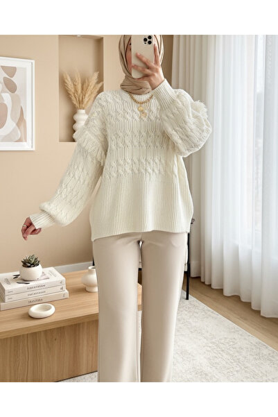 Modamorfo Трикотажний светр з балонними рукавами та бахромою - Камінь