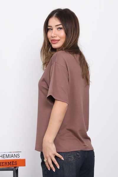İmajButik Brown V-Neck Short Sleeve T-Shirt