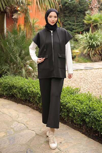 İmajButik طقم ثلاثي من سترة سكوبا سوداء مع بنطلون