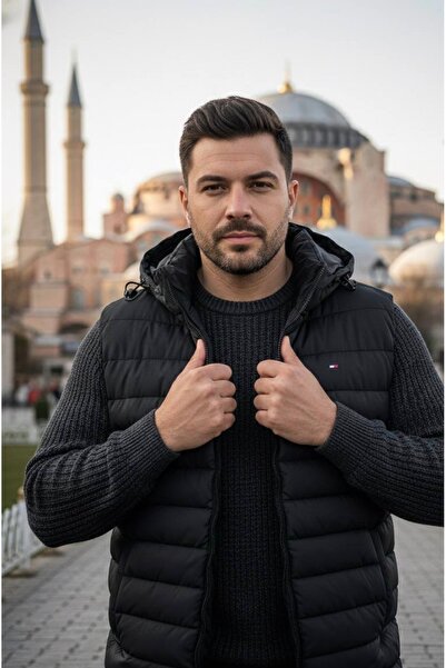 YusGos Men's Waterproof Zippered Pocket Hooded High Quality Large Size Inflatable Padded Vest