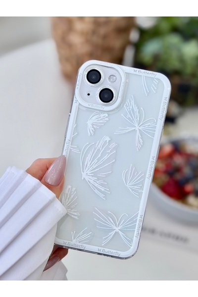 Go Aksesuar Iphone 13 Ve 14 Uyumlu Şeffaf Baskı Kelebek Desenli Silikon Kılıf