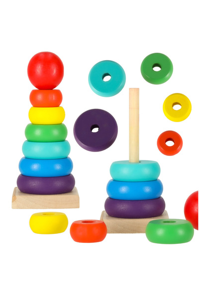 kik Wooden Pyramid Tower 13 cm – Rainbow Sorter, Motor and Cognitive Development