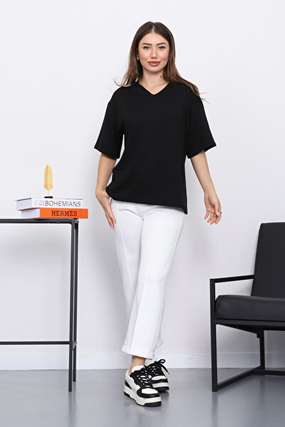 İmajButik Black V-Neck Short Sleeve T-Shirt