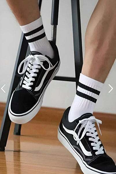 İbrahim Berk 8 чифта унисекс черно-бели раирани колежански чорапи, памук, опаковка от 8 броя