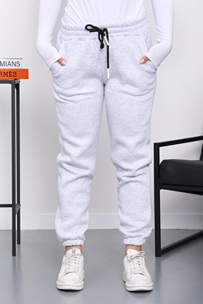 İmajButik Ανοιχτό γκρι Φούτερ με τρεις κλωστές Σ επένδυση fleece