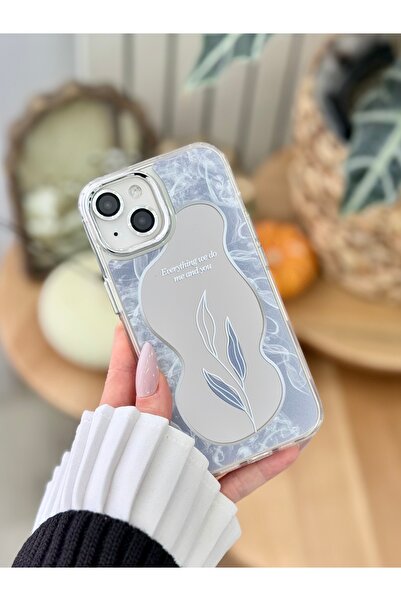 Go Aksesuar Iphone 15 - 14 - 13 Uyumlu Aynalı Yaprak Model Silikon Kılıf