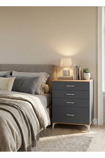 Dienni Kronos Şifonyer 4 Çekmeceli 88x59x96 Çam-Antrasit