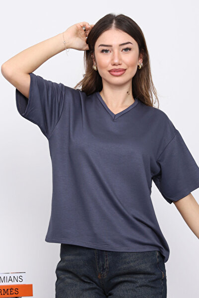 İmajButik Smoked V-Neck Short Sleeve T-Shirt