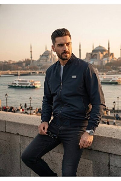 YusGos Men's Wind and Water Resistant Knitted Low Collar High Quality Transitional Zipper Coat