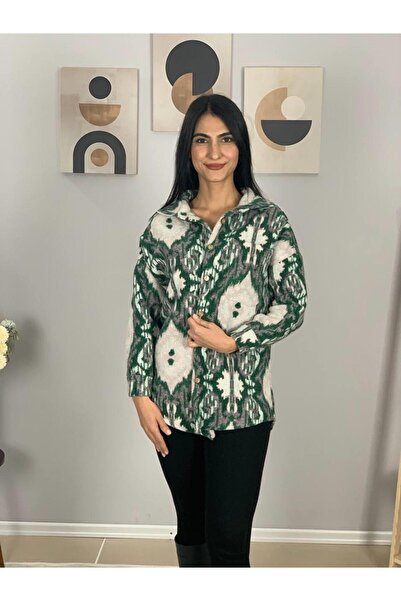 YusGos Women's Single Pocket Patterned Thick Lumberjack Jacket Shirt (Green-White) Standard Green