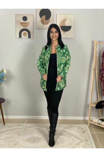 YusGos Women's Single Pocket Patterned Thick Lumberjack Jacket Shirt (Green) Standard Green