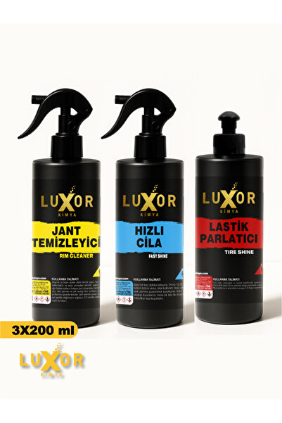 Luxor Kimya 200ML 3'lü Oto Bakım Seti Lastik Parlatıcı Jant Temizleyici Hızlı...