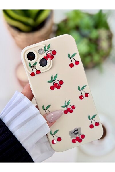 Go Aksesuar Iphone 13 Ve 14 Uyumlu Kiraz Desenli İçi Kadife Kılıf