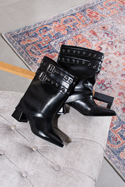 DUXAL SHOES Jadira Women's Buckle Detailed Pointed Toe Heeled Boots