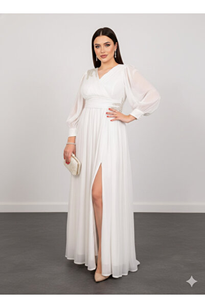 CAREZZA Lioren - drapat cu pietre aplicate Rochie de seară mărime mare - alb perlat