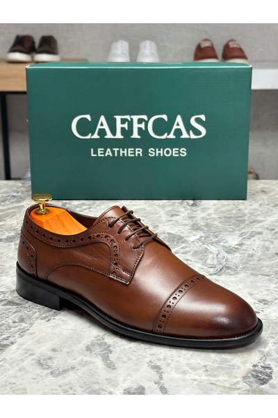 Caffcas حذاء رجالي كلاسيكي مصنوع يدويًا من الجلد الطبيعي بلون أسمر 2915-02-M