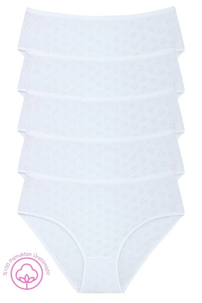 Newlilla 1506 Heart Patterned 100% Cotton 5-Piece Women's Bato Panties Pack