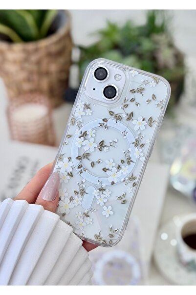 Go Aksesuar Iphone 15 - 14 -13 Uyumlu Çiçekli Gerçek MAGSAFE Özellikli Darbe Önleyici Koruyucu Kılıf