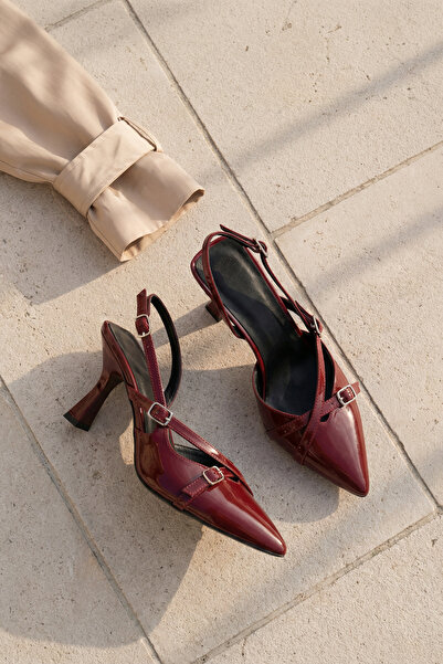 Brielfy Beryls ženske bordo lakirane kožne cipele sa dvostrukim remenom i kop...