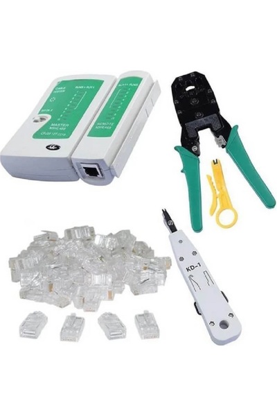 Derwell Network Seti RJ45 RJ11 Rj9 Sıkma Pensesi Cat5 Cat6 Çakma + Test Cihaz...