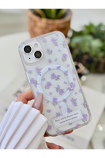 Go Aksesuar Iphone 15 - 14 -13 Uyumlu Çiçekli Gerçek MAGSAFE Özellikli Darbe Önleyici Koruyucu Kılıf