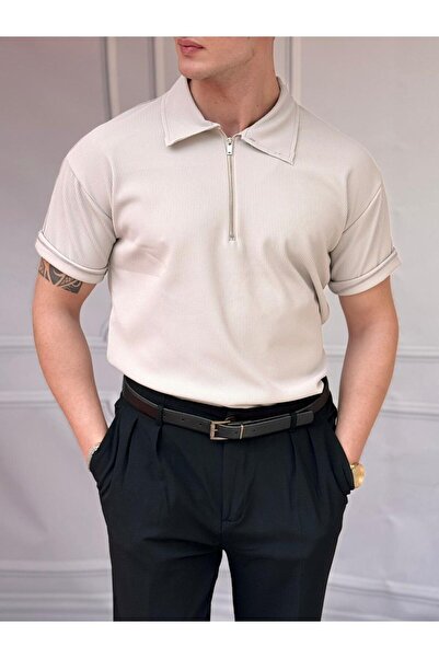 MODEFENDİ Men's Gray Slim F Corded Fabric High Quality Zipper Detailed O Over...