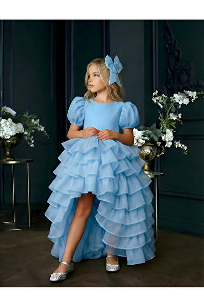 Kids Дівчача сукня з хвостом, багатошарова вечірня сукня та капелюшок