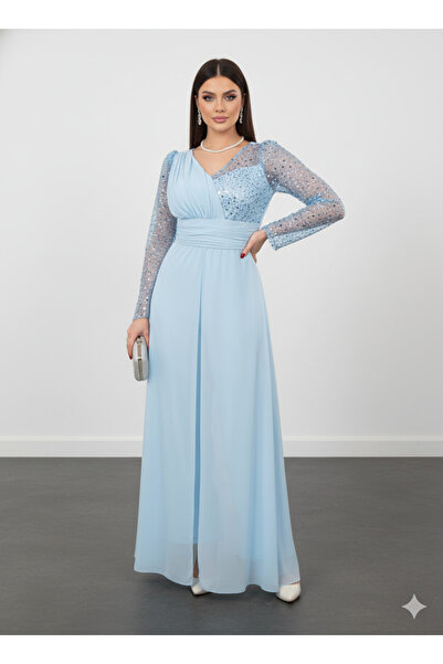 CAREZZA Éclore - Tül Kol & Drapeli Şifon Pelerin Detaylı Tulum Abiye