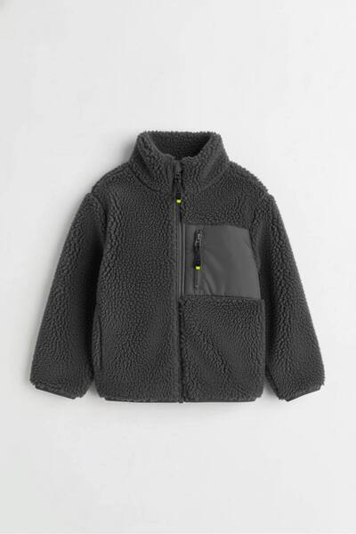 SmallTouch Unisex Çocuk Yumuşak Dokulu Astarlı Fermuarlı Cepli Gri Peluş Hırka