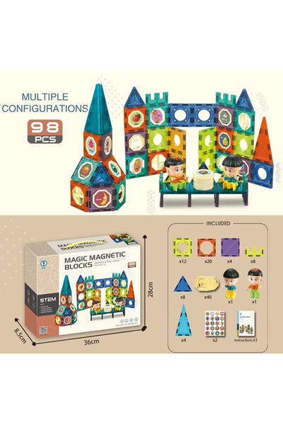 Generic 98 Pcs 3D Magnetic Tiles Magnetic Building Blocks Educational Construction Toy for Kids Age 3-10
