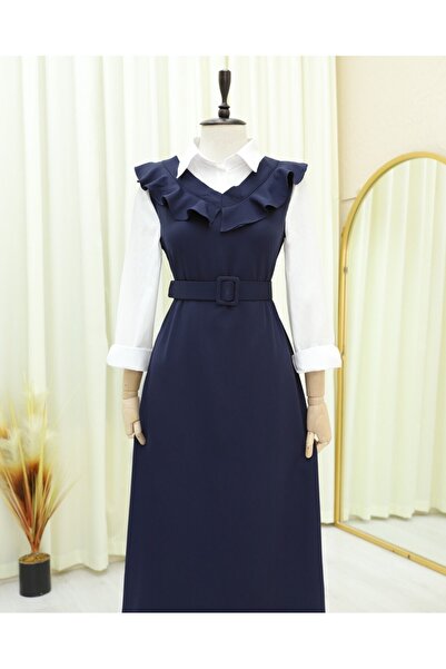 HİJABAYA Rochie lungă din jerseu cu guler și centură în V