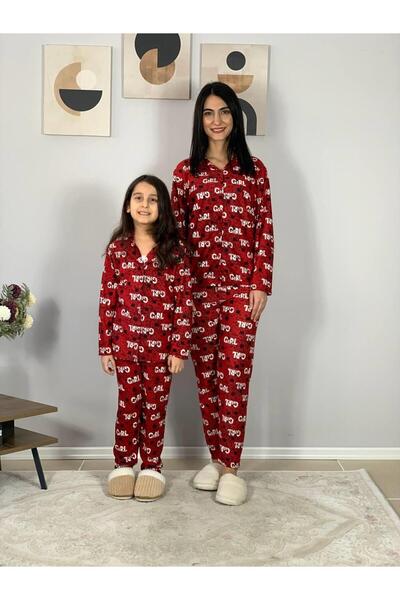 YusGos Mother Daughter Matching Outfit Front Buttoned Peter Pan collar 100% Cotton Girl Patterned Pajama Set (Red) Red 7-8