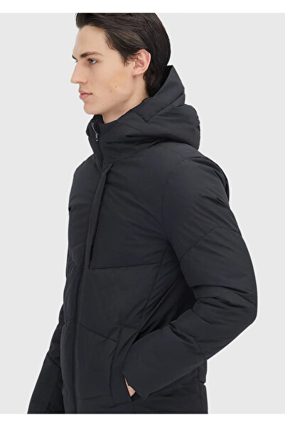Ramsey Black Regular Fit Hooded Casual Woven Coat